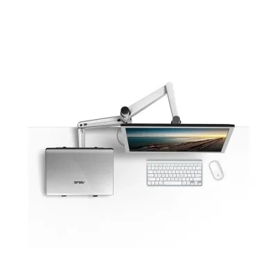 Gamvity 2-in-1 Adjustable Monitor & Laptop Arm Stand (17"&ndash;32" Monitor | 10"&ndash;15.6" Laptop) _ Silver